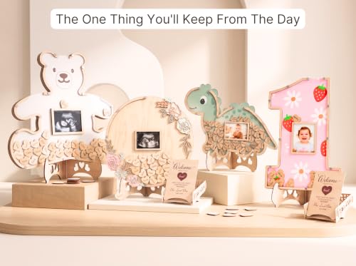 Image of Baby Memory Keepsake Frame Guestbook - Luxury Baby Shower & First Birthday Guest Book Alternative - Preserve Wishes, Messages & First Year Memories in a Beautiful Nursery Display