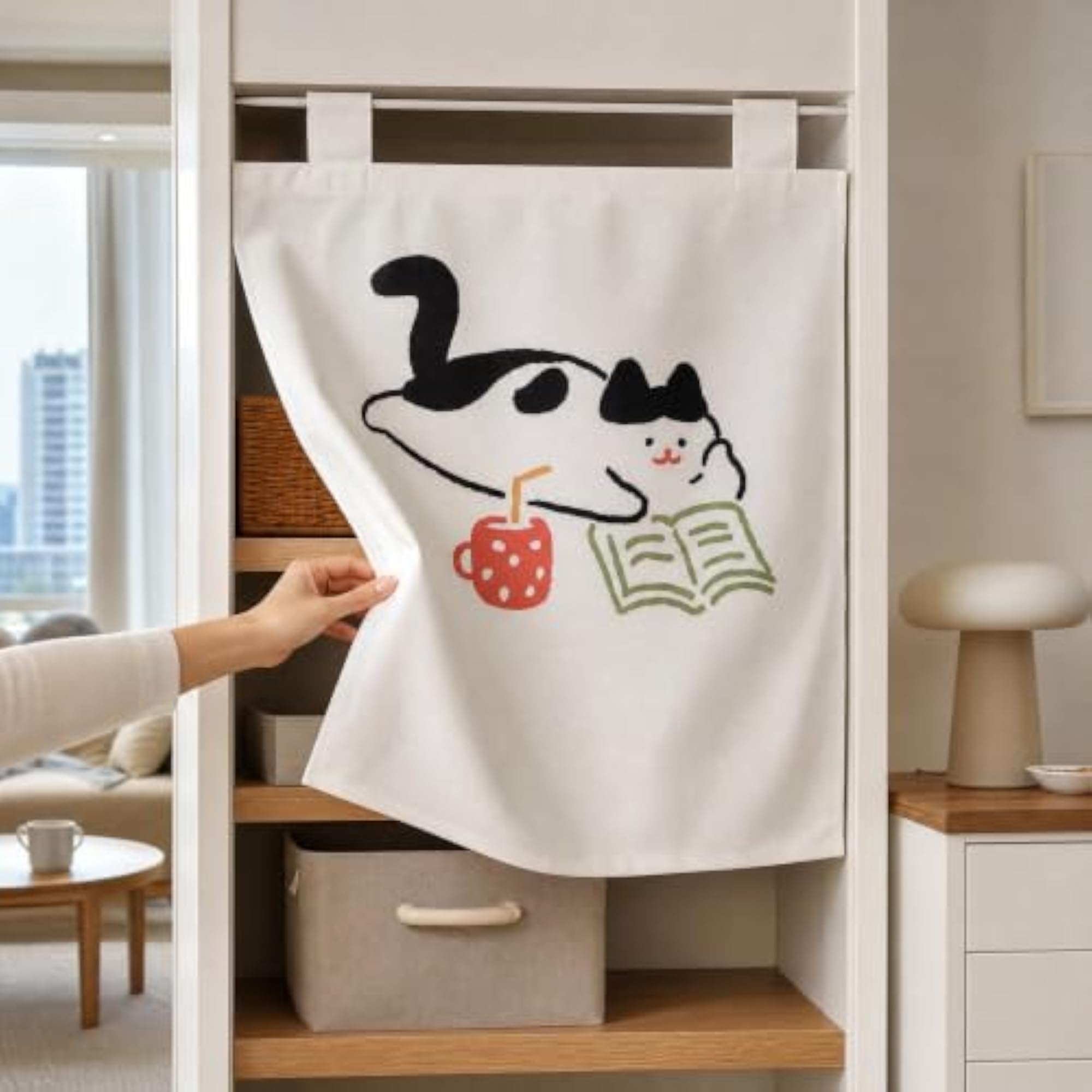 Cartoon Cat Door Curtain Pet Privacy Screen Hanging Decor
