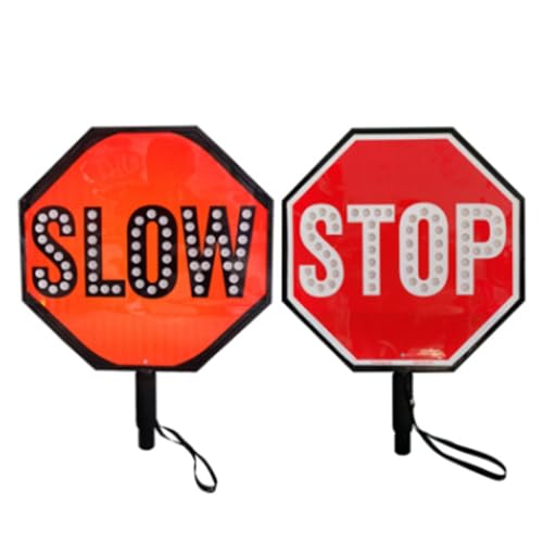 2-Sided 18" LED Stop Paddle, Hand Held Stop Slow Sign Led Traffic Warning