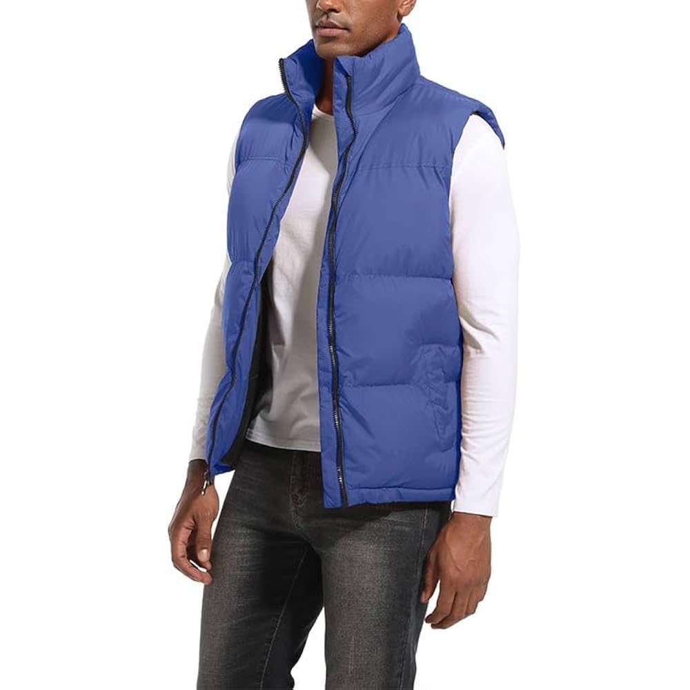 Y.F.H sunbest Blue Men's Puffy Zipper Sleeveless Jacket