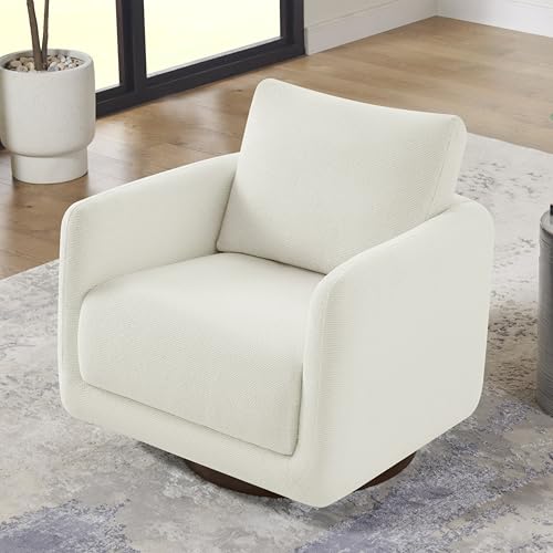 Image of Modern Swivel Accent Chair, 360 Rotating Round Barrel Armchair with Performance Fabric Upholstery for Living Room, Bedroom, Office, Reading Nook, Set of 2,Cream