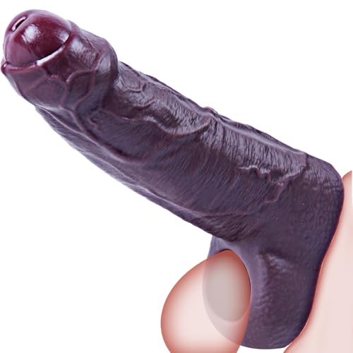 Manchon de pénis noir moyen avec tête rouge – Extenseur de pénis en silicone pour hommes, design réaliste avec veines lifelike et endurance améliorée pour un plaisir de longue durée