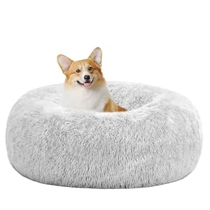 Orthopädisches Hundebett rund Hundekissen Hundesofa Katzenbett Donut Kuscheliges Hundekorb Waschbar, 70 cm Ø, Hellgrau