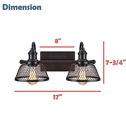 Image of Aspen Creative 62094, Two-Light Metal Bathroom Vanity Wall Light Fixture, 17 inch Wide, Transitional Design in Bronze with Metal Mesh Shade