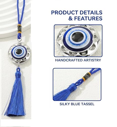 Image of Decorative Blue Evil Eye Circle Wall Hanging for Home Entrance Door Car Dashboard Office Hall Nazar Battu Pendant Ornament Good Luck and Prosperity Decoration Gift Items