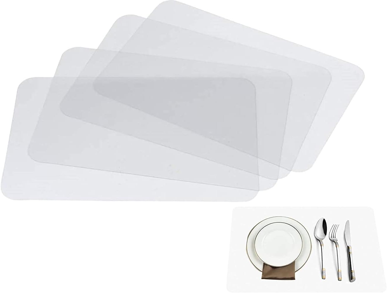 ThstheavenClear Place Mats,Translucent Plastic Placemats Set for Dining Table, Keeps Table or Desktop Cloth Cleaner, Washable, Heat Resistant, Non-Slip (4)