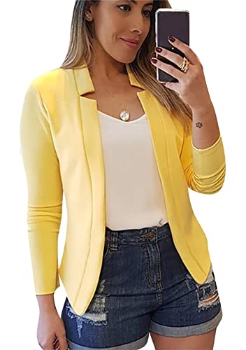 YMING Womens Long Sleeve Work Jacket Slim Fit Office Blazer Formal Solid Color Blazers Yellow L