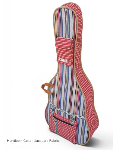 Image of The House of tara Ethnic Handloom Fabric Acoustic Guitar Bag Cover for Men and Women | Modern Guitar Case |100% Cotton Lining | Adjustable Straps | Padded Protection | Zip Pockets | Multicolor