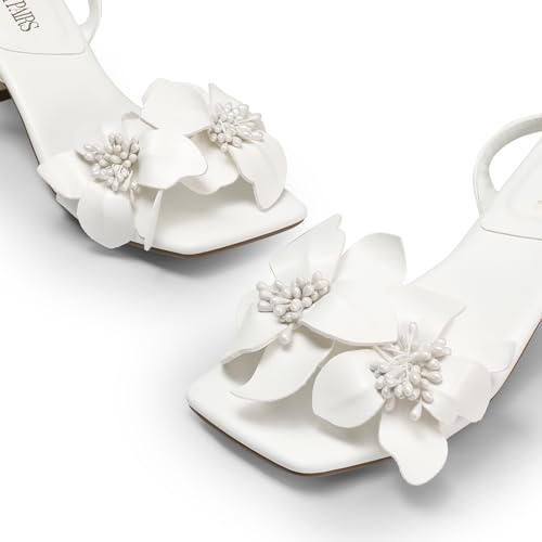 DREAM PAIRS Women's Flower Wedding Kitten Heels Sandals,White-Pu,9 by DREAM PAIRS - Used condition - Image 4