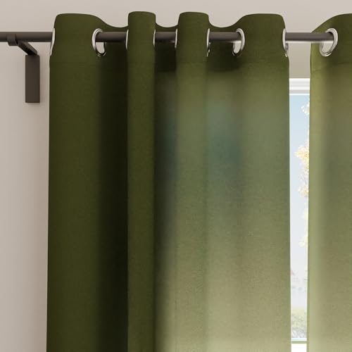 Image of Encasa XO Window Cotton Curtains, Light Filtering Drapes Leaf Green