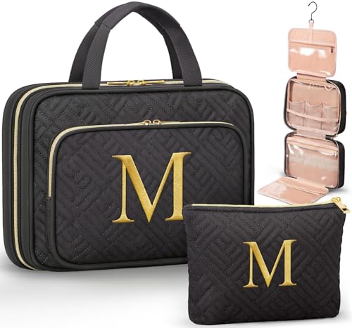 Personalized Gifts for Women, Initial Toiletry Bag Hanging Travel Organizer & Makeup Cosmetic Bag with Embroidery Letter Teacher Appreciation Gift Birthday Mothers Day Gifts for Mom Wife Friend Sister