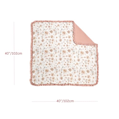 Image of CREVENT 40''X40'' 100% Organic Floral Cotton Muslin Baby Blanket for Newborns, Essential for Baby Shower Birthday Gift - Daisy with Trim 100X100cm