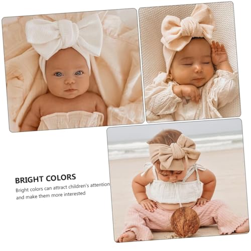 2Pcs Newborn Elastic Hair Bow Headband for Soft Waffle Knit Comfortable Hair Ornament in White and Beige Stylish and Gentle Skin3
