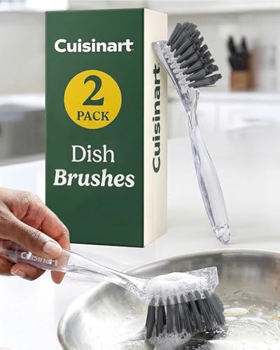 Image of Cuisinart Dish Brush with Handle 2 Pack - Kitchen Scrub Brush for Dishes, Pots & Pans, Non-Scratch Dish Scrubber, Firm Bristles for Sink & Cookware, Comfortable Grip for Everyday Cleaning