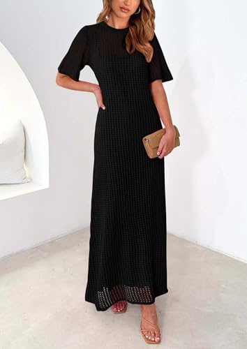 Image of PRETTYGARDEN Womens Eyelet Crochet Maxi 2 Piece Dress Sets