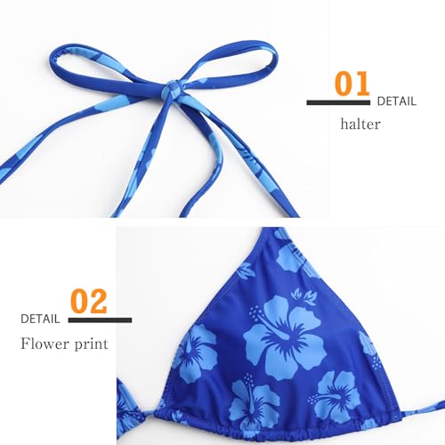 Genfien Womens Bikini Sets Two Piece Swimwear Triangle String Halter Sexy Thong Adjustable Bikini Swimsuit Bottoms Padded Bathing Suit for Women Blue - Image 5