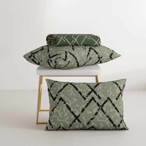 Image of Stoa Paris 100% Cotton Super King Bedsheet with 2 Pillow Covers for King & Double Beds, 180TC Printed Bedding Set, Breathable, All-Season Comfort, Lightweight, Urbanscape - Olive Mesh (274cmx274cm)