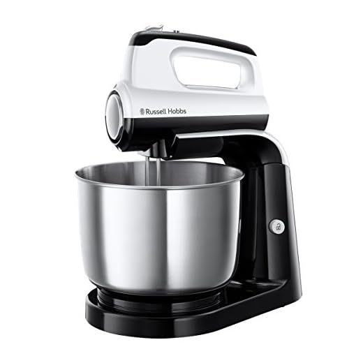 Russell Hobbs Horizon elvisp med bunke, fäst elvispen under användning, 350W, 5 hastigheter + turbofunktion, förkromade vispar + degkrokar, diskmaskinssäker, 3.5l vispskål i rostfritt stål, 24680-56