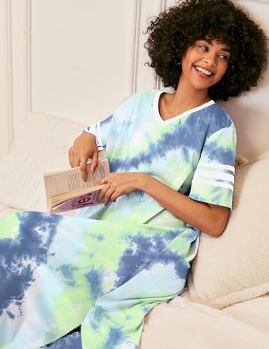 Image of Ekouaer Long Nightgown, Womens V Neck Loungewear Oversized Sleepwear Loose Sleep Dress S-4XL