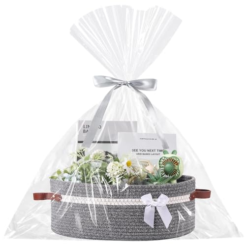 Colingmill Large Woven Gift Basket Empty with Wrap Set, Gray