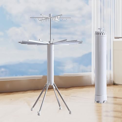 Space Saving Hanger, Tripod Clothes Drying Rack Folding Indoor Portable, Laundry Drying Rack Clothing Collapsible No Assemble, 16 Drying Rod Capacity 50kg/110lb(Single L