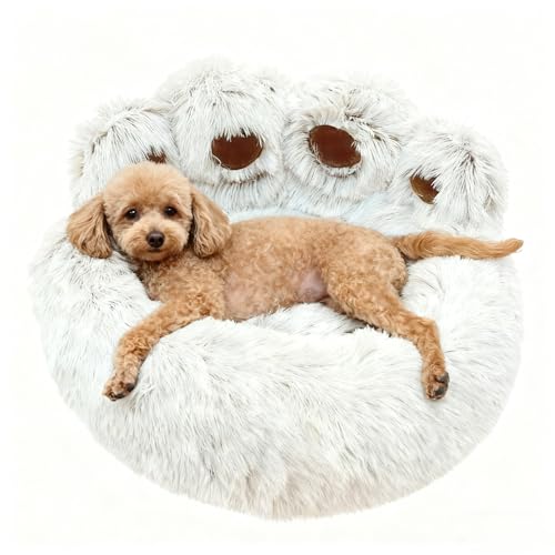 50cm Ø Letto Per Gatti e Cani a Forma Di Zampa D'orso Fluffy Peluche Lettino per Animali Domestici Cuccia Cane da Interno Letti per Gatto Lavabili Antiscivolo Cuscino Cane di Piccola,Media Taglia