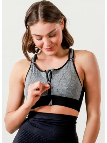 Image of Women Polyester Spandex High Impact Front Zip Sports Bra Fitness Criss Cross Back Crop Tops Tank Gym Yoga Workout, Size: M-5XL