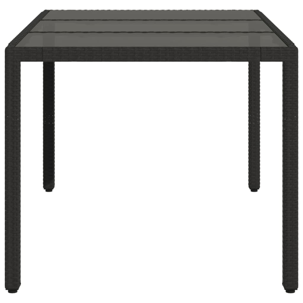 Stół ogrodowy ze szklanym blatem, czarny, 150 x 90 x 75 cm, polirattan, stal malowana proszkowo, stół tarasowy, do ogrodu, na balkon, werandę, do jedzenia i pikniku
