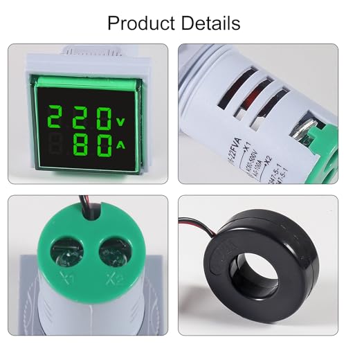 Image of 2PCS AC Voltage Current Meters, Dual LED Display Digital Voltmeter Ammeter AC 60-500V 0-100A Voltage Gauge with Transformer 110v 220v Voltage Tester Current Meter(Green)