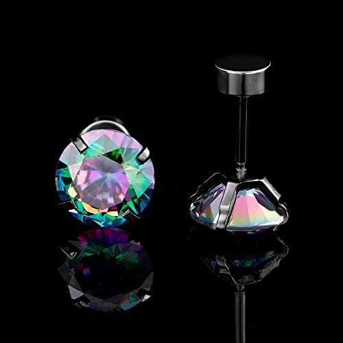 Titanium Pack Of Earrings Rainbow Cubic Zirconia Screw Flat Back Simulated Diamond Stud For Women Men Black Gold Plated Surgical Stainless Steel Helix Piercing Hypoallergenic For Sensitive Ears 20G #TOP5