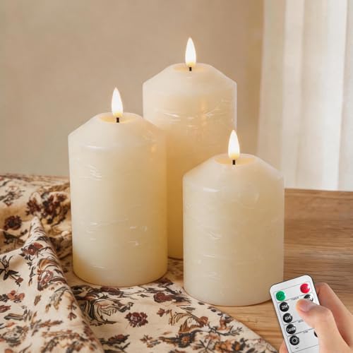 Bougies LED [3 PCS] piliers à flamme vacillante blanches pour fêtes