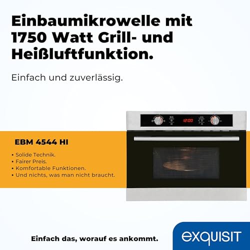 Exquisit 0910088 EBM 4544 HI Einbau-Mikrowelle, Edelstahl, 44 liters, schwarz