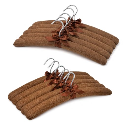 JS HANGER Padded Hangers - 17 Inch Extra Large Heavy Duty Fabric Covered Coat Hangers No Shoulder Bump for Women Clothes, Sweaters, Dresses, Clothing, Weddings, Lingerie Pack of 10, Brown