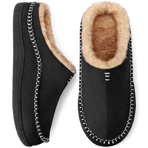 Image of MIXIN Mens Slippers Cozy House Slippers Slip On Indoor Outdoor Shoes with Memory Foam Black Size 6-7