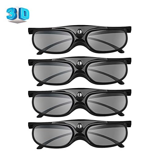 BOBLOV DLP Link 3D Glasses 4 Pack, Rechargeable 144Hz 3D Active Shutter Glasses for All 3D DLP Projectors, Compatible with Optoma, Samsung, BenQ, Dell, Mitsubishi, Acer, Vivitek, NEC, Sharp (Black)
