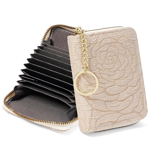 Image of RNIEGA Credit Card Holder RFID Blocking Small Wallet for Women Vegan Leather Card Case Wallets with Zipper Keychain