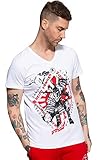 Akito Tanaka Herren Samurai Run T-Shirt | Samurai Print | Baumwolle | Slim Fit | V Neck Samurai Run