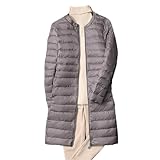 Women Autumn Winter Ultralight Long Duck Down Coats Style O-Neck Feather Liner Collarless Puffer Jackets Gray L