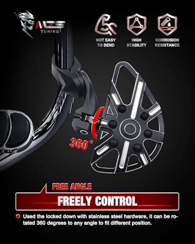 Image of MZS Motorcycle Highway Pegs, 1.25 inch Adjustable Short Angled Wide Foot Peg Black Compatible with Softail Sportster Electra Road King Street Glide Vulcan VTX V Star Boulevard for 1 1 /4 Engine Guards