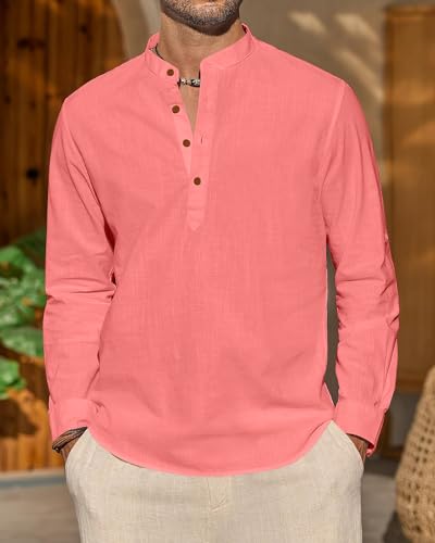 Image of Zombom Men's Cotton Blend Solid Full Sleeve Short Kurta Shirt with Mandarin Collar