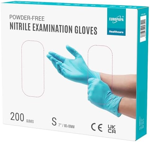 EUROPAPA® 200 x jednorazowe rękawiczki nitrylowe bez talku rękawice badawcze EN455 EN374 bez lateksu jednorazowe rękawiczki dostępne w rozm. S, M, L & XL (S, jasnoniebieskie)