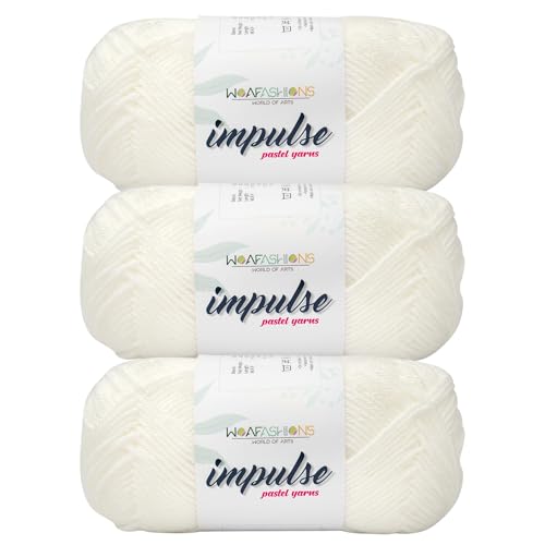 Image of WOAFashions Impulse Hand Knitting & Crochet Yarn, Premium Acrylic, 4 : Medium (White) (3x100gms / 3.5oz / 200mtr / 218yds)