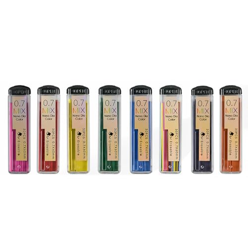 MROOFUL Lot de 8 mines de porte-mines de 0,7 mm 7 couleurs, 240 mines au total avec notes adhésives Ecology