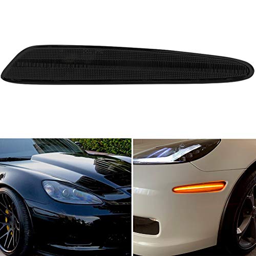 4pcs Smoked Lens Amber/Red Front Rear LED Side Marker Light Kits for Chevrolet Chevy Corvette C6 2005 2006 2007 2008 2009 2010 2011 2012 2013 192-SMD LED Turn Signal Sidemarker Lamps Replacement