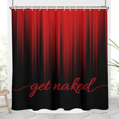AAtter Red and Black Shower Curtain Standard Funny Adults Abstract Striped Ombre Gothic Mens Modern Cute Cool Fun Home Bathroom Decor Bathtub Set with 12 Hooks, 72x72, Gradient