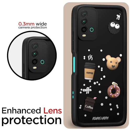Image of Bintage Cute Fun Taddy| 3D Ball Bear| Donut| Coffee Rubber Case Full Body & Camera Protection Back Cover Compatible for Mi Redmi 9 Power 4G - Black