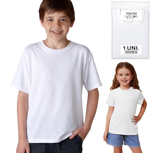 Vida Sol Kinder-T-Shirt 100% Baumwolle Unisex Kurzarm Rundhalsausschnitt 1 Stück Weich und Atmungsaktiv Schlichtes und Bequemes Design Ideal für den Alltag Größe 56 Jahre Weiß XS