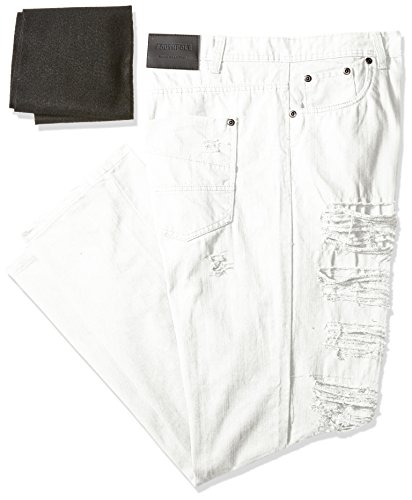 Southpole Men's Big and Tall Twill Pants Long Destructed Ripped and Repaired in Solid Colors
