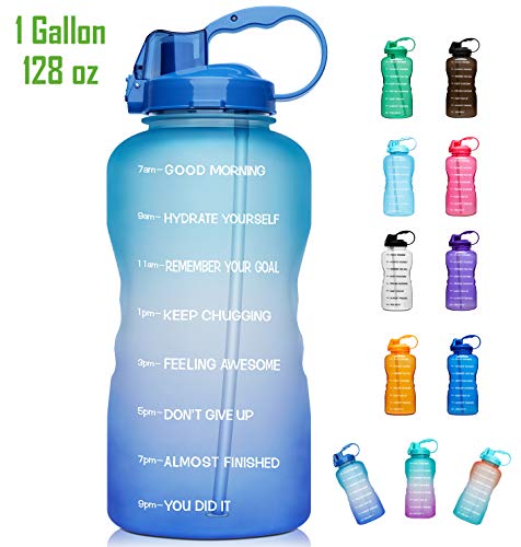 Giotto Large 1 Gallon/128oz Motivational Water Bottle with Time Marker & Straw, Leakproof