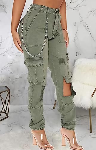 Conshvi Women's High Waisted Ripped Cargo Pants with Flap Pocket Slim Fit Y2K Fashion Jeans Trousers Sweatpants Streetwear4